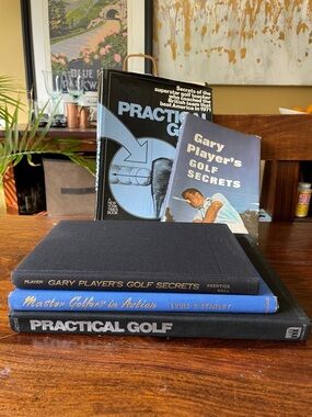 3 Vintage Golf Instruction Blue and Black Books Book Stack Interior Decor 60s